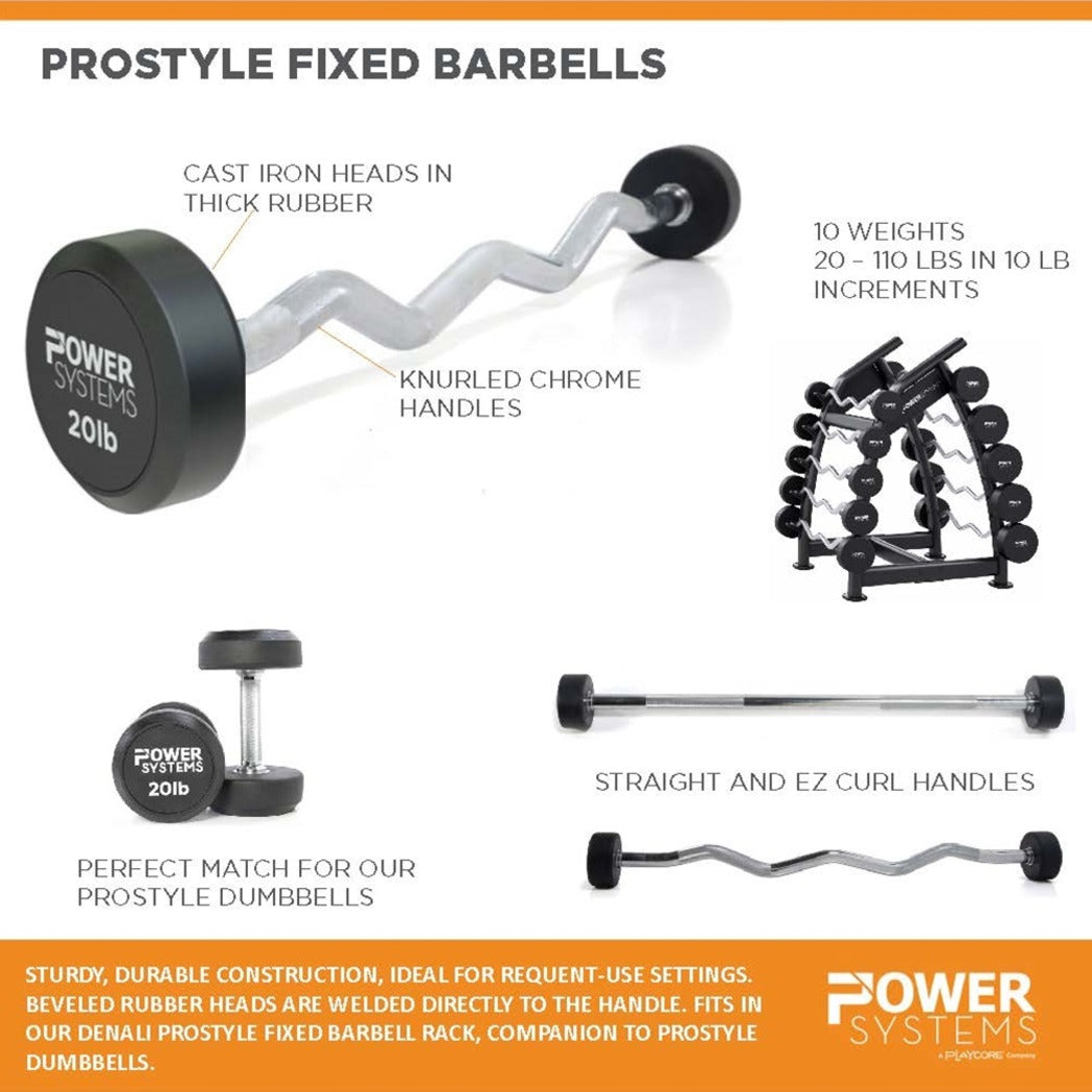 Power Systems ProStyle Fixed Barbell EZ Curl Handle Set